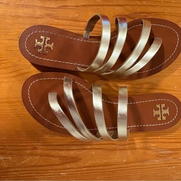 Tory Burch Patos Flat Sandal in Spark Gold. Size 6M. NEW! - Picture 8 of 12